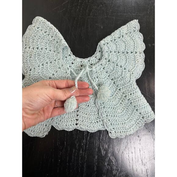 Powder Blue Baby Blue- Crochet Knit- Cardigan Doll Sized- Vintage tassel tie - Picture 2 of 6